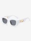 Colorful Metal Panel Rectangle Frame Sunglasses – White