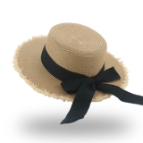 Light Coffee Bowknot Detail Visor Straw Hat